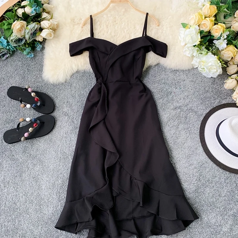 ALPHALMODA женское изящное плиссированное платье с открытыми плечами, тонкое асимметричное платье на бретельках, Летнее Платье До Колена