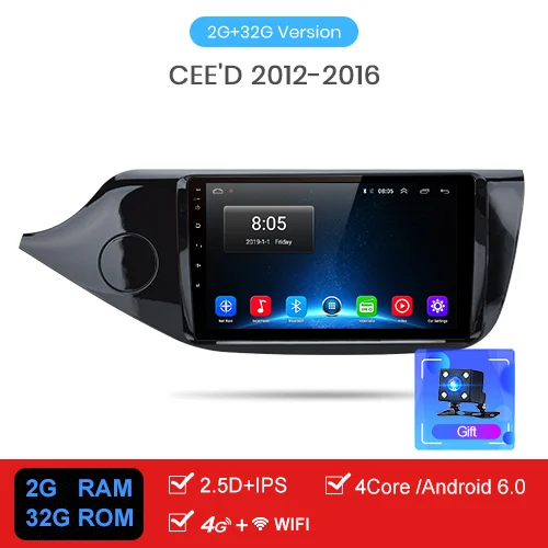 2-32GB AWESAFE 2 Din 9 ''дюймовый Android 8,1 4+ 64G Автомобильный Радио плеер автомобильная аудио поддержка камеры заднего вида для KIA Cee 'd CEED 2012- no DVD - Цвет: 2-32GB