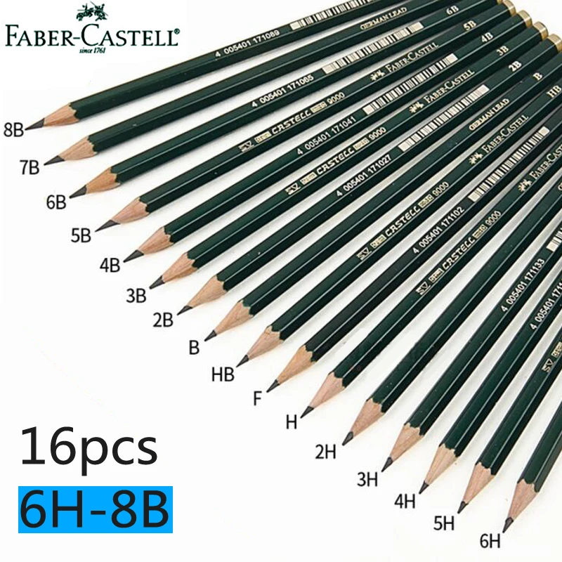 Faber Castell 16Pcs Drawing Pencil 8B 7B 6B 5B 4B 3B 2B B HB F H 2H 3H 4H 5H 6H Standard Pencils for School Sketch Pencil Set