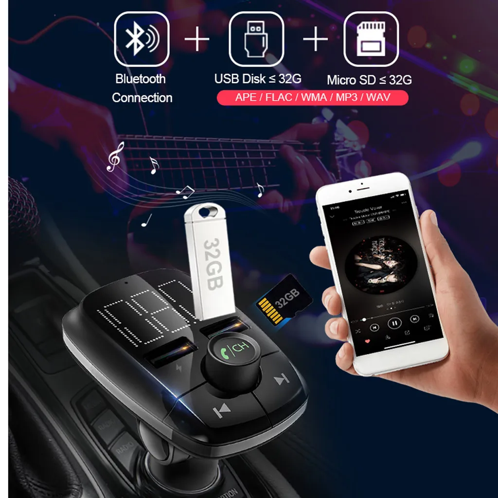 1 шт. Bluetooth автомобильный комплект fm передатчик mp3 плеер светодиодный двойной USB