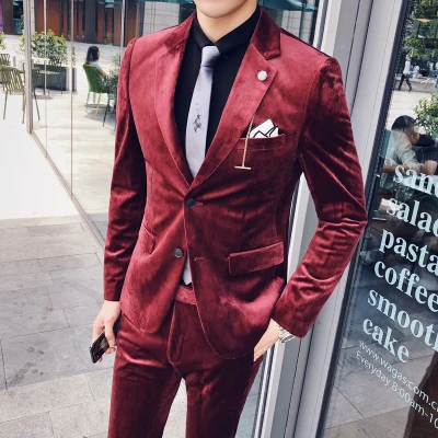 Свадебные костюмы для мужчин s Slim Fit вельвет 2 шт. Выпускной костюм британский стиль смокинг корейский Homme Mariage костюм для жениха