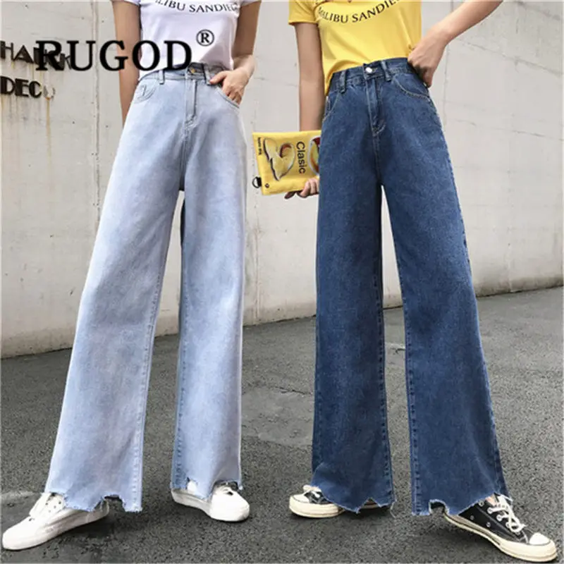 Женские джинсы с высокой талией RUGOD свободные широкими штанинами в стиле ретро 2019