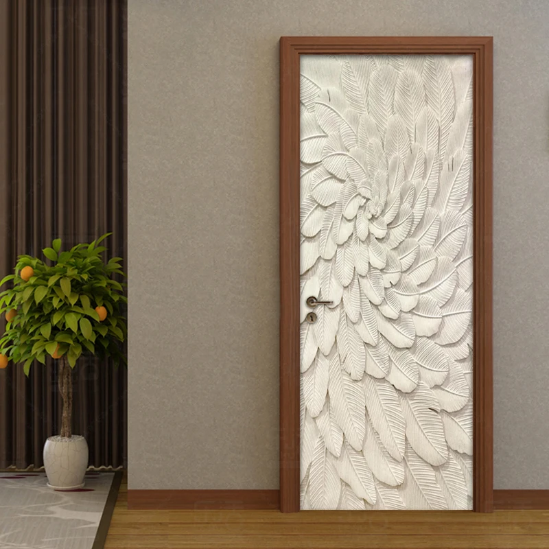 3D стереоскопические тисненые бежевые листья дверная наклейка украшение