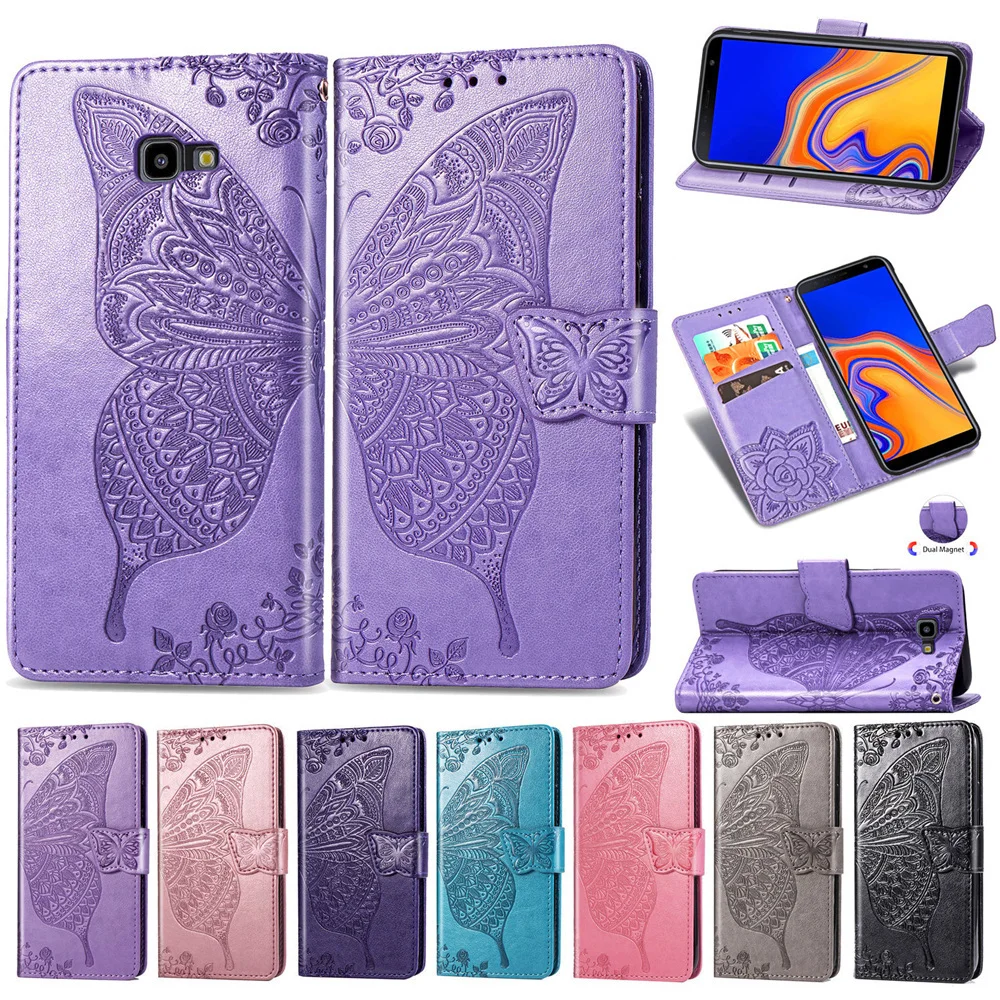 For Samsung Galaxy J2 Core J4 2018 Plus Cases Cover Leather Flip Shockproof for J6 wallet flowers |