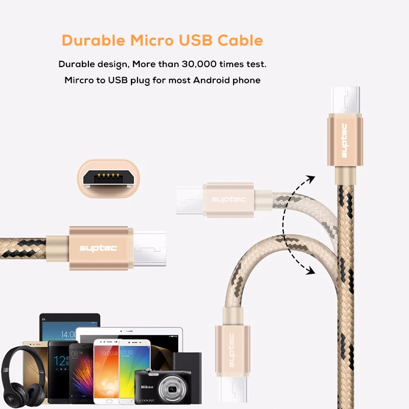 Кабель Micro USB SUPTEC 2.4A 1 м 2 м 3 м кабель для быстрой зарядки и передачи данных для Android samsung S6 S7 Edge Xiaomi huawei Microusb шнур
