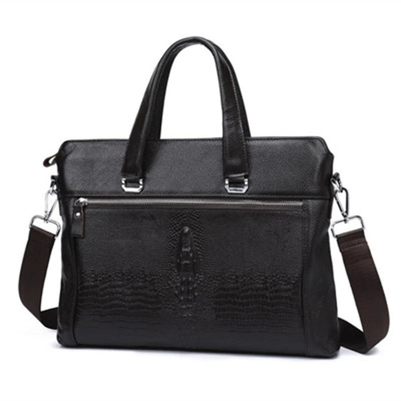 Business Men Briefcase Luxury Crocodile Laptop Bag Genuine Leather Work Crossbody Messenger Bags Male Casual Handbag Tote Bag