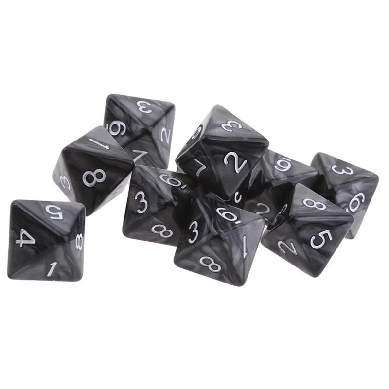 10 шт. D8 многогранные Dice 8 кубика для Подземелья и Драконы MTG RPG черный