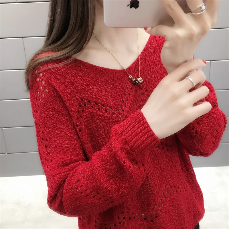 Вязаный свитер с v-образным вырезом и длинными рукавами Корейская версия весна 2019