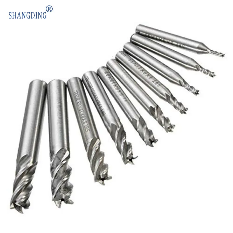 

10pcs 2-10mm 4 Flute Milling Cutter HSS Al End Mill Cutter Tool
