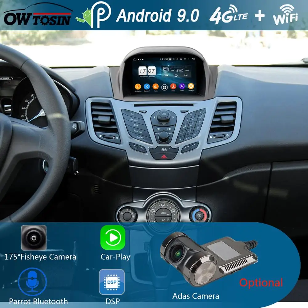 " ips 1024*600 Octa 8 ядерный 4 Гб ram+ 64 Гб rom Android 9,0 автомобильный dvd-плеер для Ford Fiesta 2011- DSP радио gps Parrot BT Adas