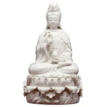 

12 Inch Lotus Guanyin Bodhisattva Buddha Furnishing Articles Dehua Porcelain Goddess of White Porcelain Porcelain Arts and Craft