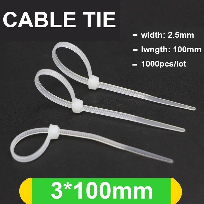 3*100mm Self-Lock Type Plastic Nylon Cable TieNational Standard Wire Fixed White/Black 1000pcs/lot | Обустройство дома