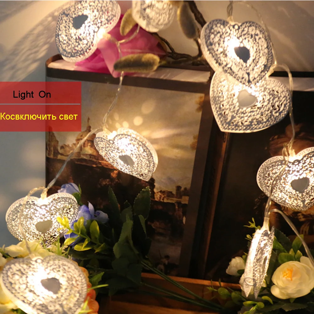 1 2 м 10 светодиодов праздничный свет металлическая форма сердца светодиодная