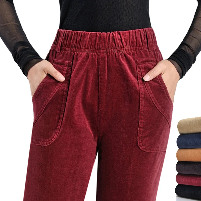 

Women's Casual Pants Female High Waist Plus Size Straight Pant Mother Solid Color Corduroy Pants Women Winter Pant XL-6XL
