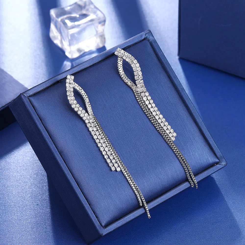 HanCheng модные Висячие длинные серьги с кисточками Стразы висячие ювелирные