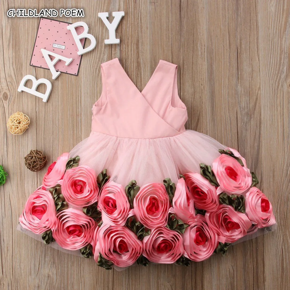 Kids Dresses For Girls Flower Dress Party Clothes Princess Christmas Gowns 3D Rose Floral vestidos infantil | Детская одежда и