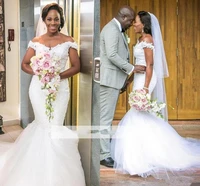 nigerian african new mermaid wedding dresses off shoulder lace applique backless chapel train wedding bridal gowns