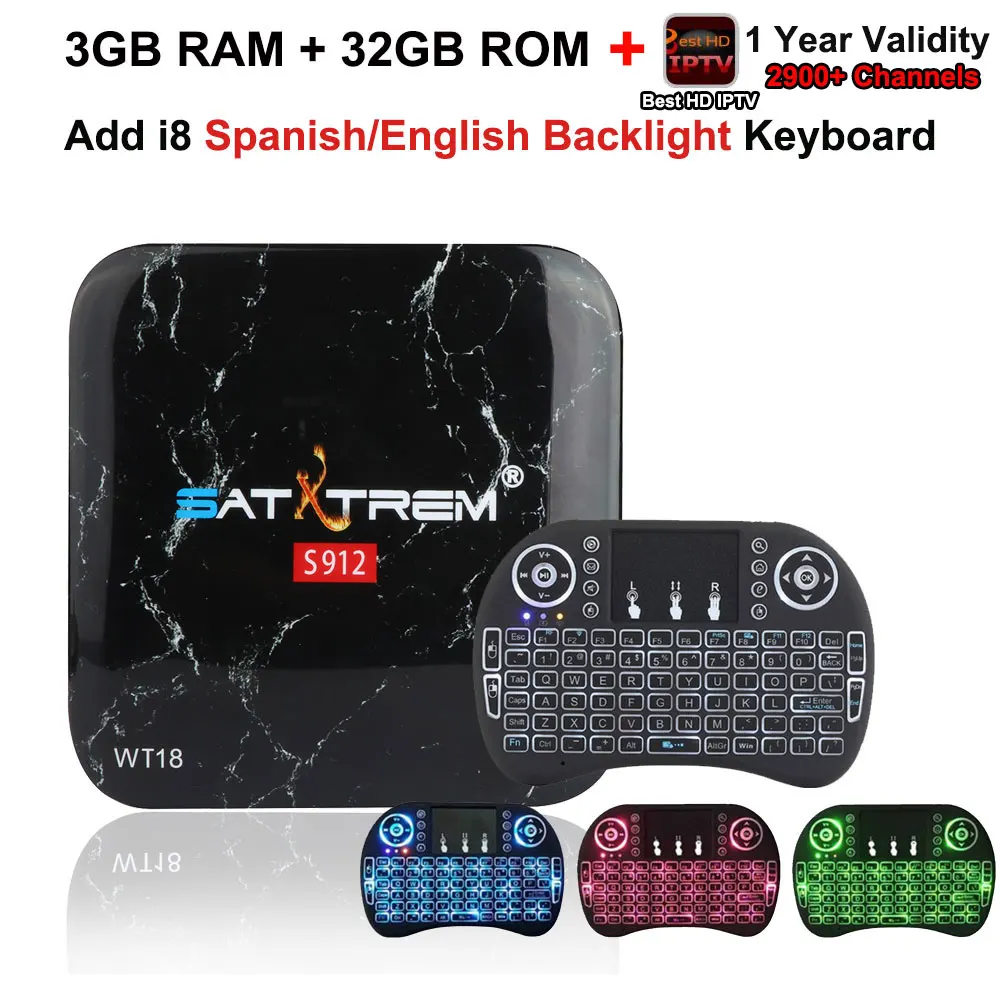 SATXTREM WT18 android ТВ приставка IP tv подписка сильная S912 Восьмиядерный ТВ приставка IP ТВ Медиаплеер лучшая приставка ТВ - Цвет: IPTV n Es L Keyboard
