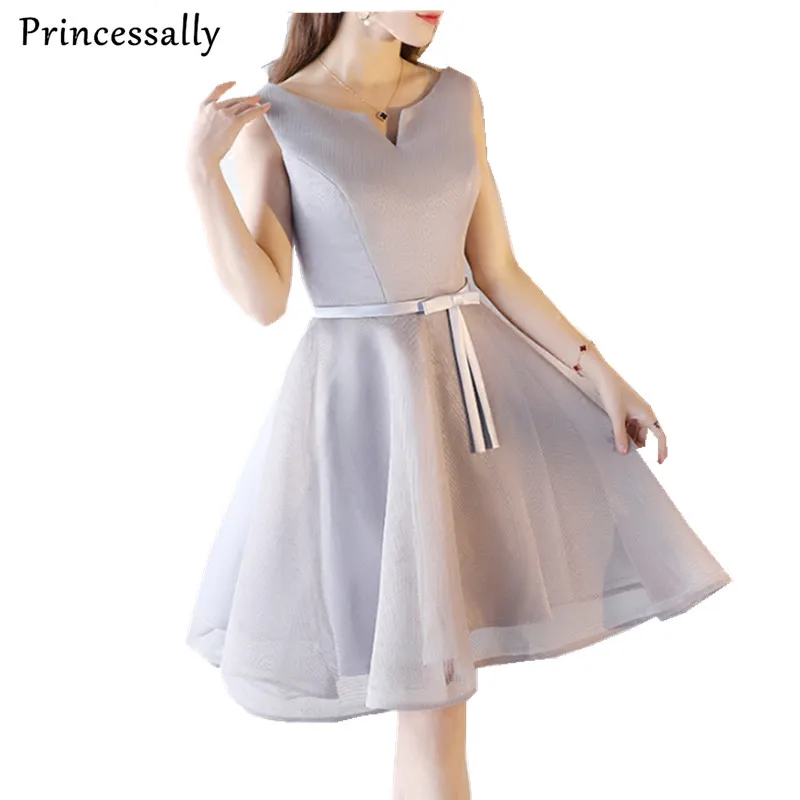 2017 новые Короткие Серые вечерние платья элегантные из органзы недорогие а