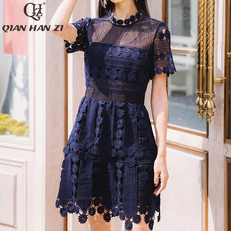 Qian Han Zi летнее модельное дизайнерское модное женское платье с воротником-стойкой