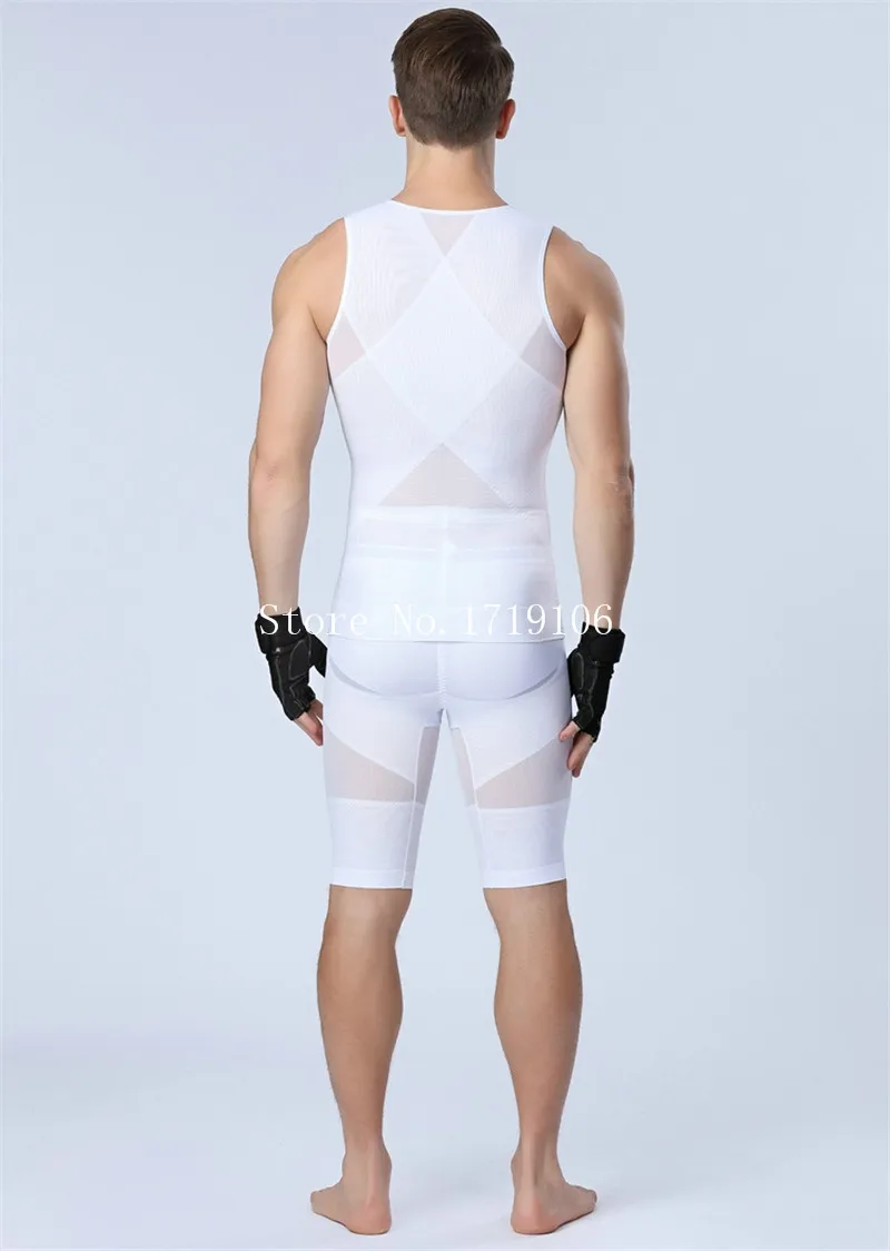 

2PCS SETS Shaper Men Slimming Vest And Sweat Pants Gynecomastia Shirt Posture Bodysuits Abdomen Belly Trimmer Body Shaper