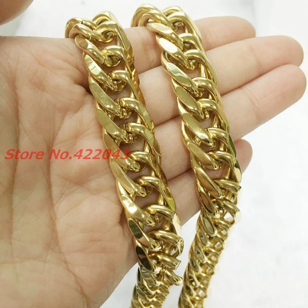 

New Charming Heavy 14/19mm Silver / Yellow Gold color 316L Stainless Steel Curb Cuban Chain Mens Boy's Necklace 7"-40"