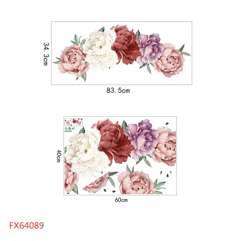 Элегантный пион цветы шаблон настенные стикеры Искусство наклейки с росписью
