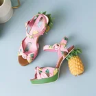 Новинка; Модные брендовые туфли-лодочки на каблуке с ананасом; Пикантные кожаные сандалии с открытым носком; Женская обувь для свиданий; Сандалии на платформе; zapatos mujer