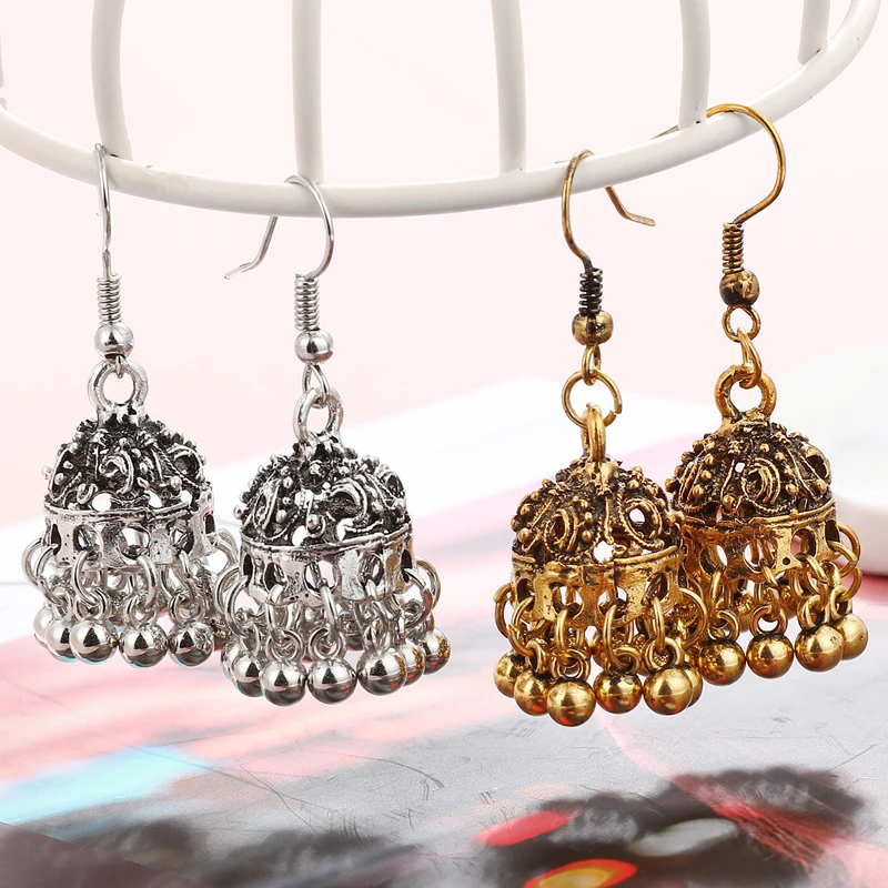Женские винтажные серьги Jhumka индийские цыганские украшения серебристого цвета в