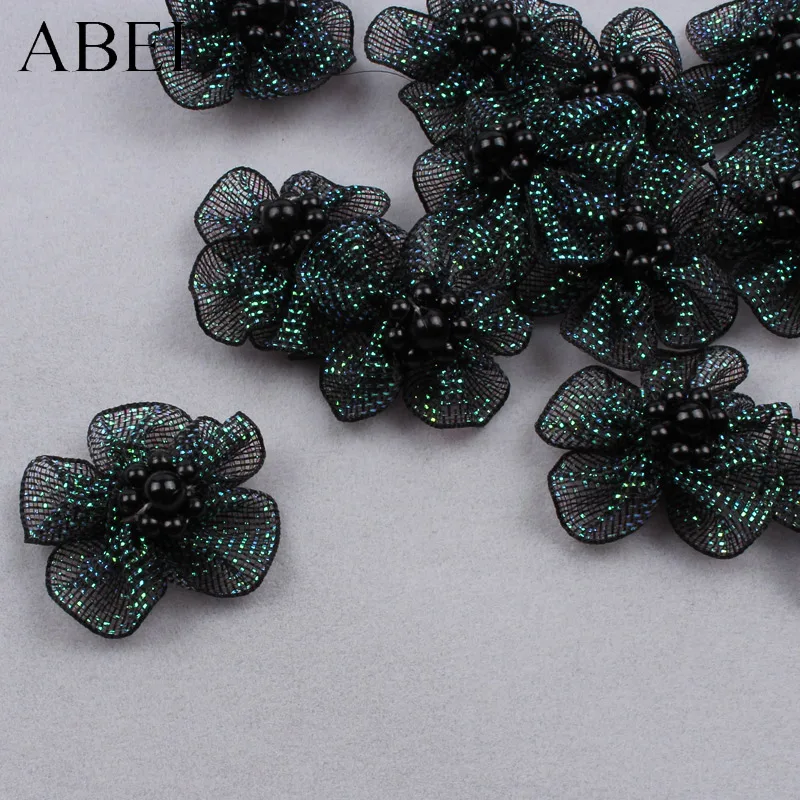 15pcs 3cm Black Mesh Bead Flower Head DIY Scrapbook Card Decoration Handmade Wedding party Dress Crafts | Дом и сад