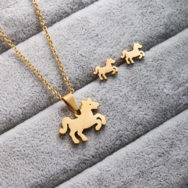 Нержавеющая сталь Neckalce золотая серьга с лошадью набор украшений для женщин дети