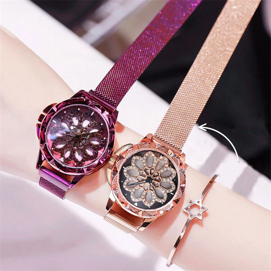 

Luxury Rhinestone Watches For Women Mesh Band Magnet Buckle Ladies Quartz Watch Fashion Casual Women Wristwatch relogio feminino