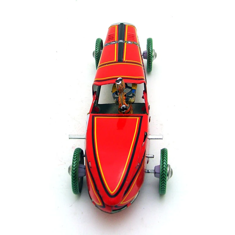 Винтажная оловянная игрушка гоночный автомобиль гонщик механический часовой