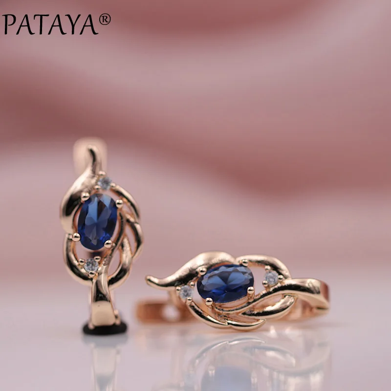 PATAYA 328 юбилейные новые женские свадебные украшения 585 розовое золото Овальный темно-синий натуральный циркон висячие серьги аксессуары - Окраска металла: sapphire