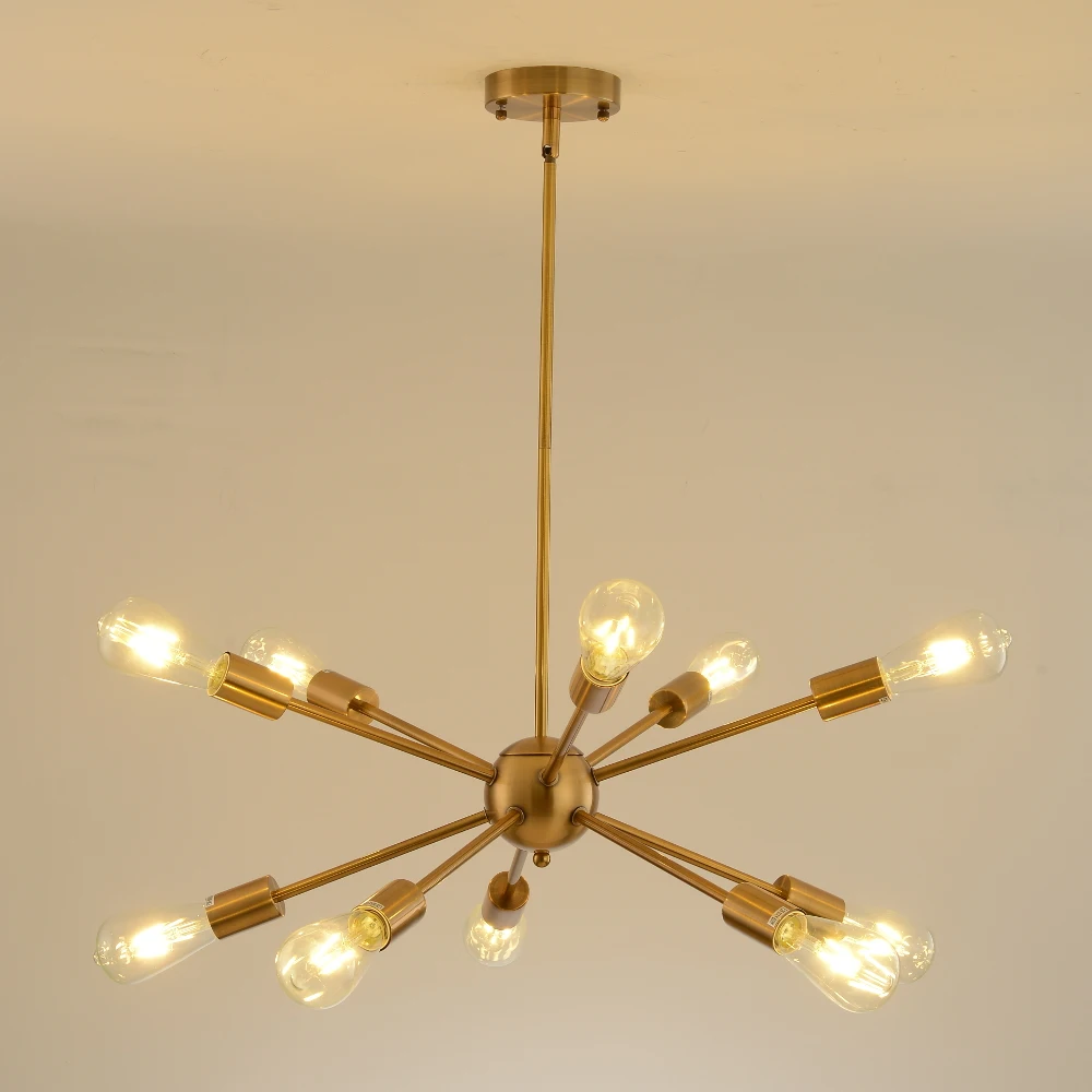 Sputnik Chandeliers Brass Modern Pendant Lamps Antique gold Industrial stair Lighting fixtures 10 arms Brushed Nickel Black tube