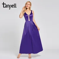 Tanpell sexy v neck evening dress noble regency sleeveless floor length a line gown lady prom wedding party long evening dresses