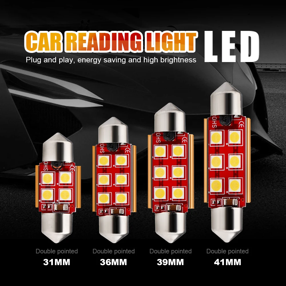 

EURS 6pcs Festoon Led Light 31mm 36mm 39mm 41mm C5W C10W 3030 LED CANBUS No Error Auto Interior Dome Lamp Reading Bulb White 12V