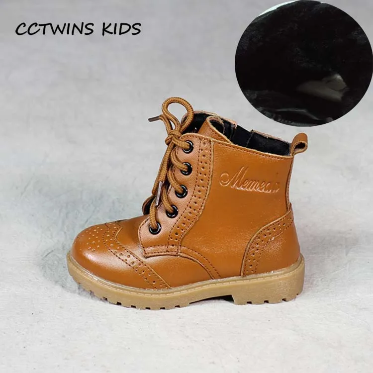 CCTWINS KIDS/Коллекция года; Ботинки martin из натуральной кожи для маленьких девочек и мальчиков на шнуровке; Детские Модные кожаные ботинки черного цвета; C1110 - Цвет: Brown Leather Winter