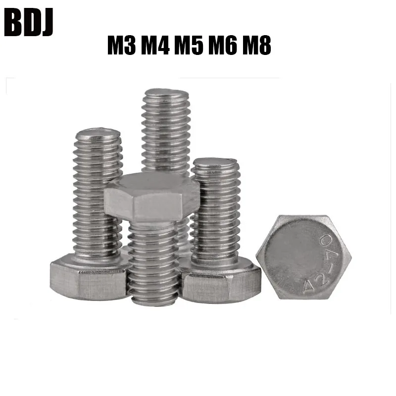 M3 M4 M5 M6 M8 DIN933 304 Нержавеющая сталь болт с шестигранной головкой полная резьба