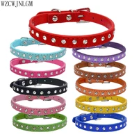korean velvet leather leash pet dog collars 11 colors for small medium dogs rhinestone neck strap puppy collar cats pet collars