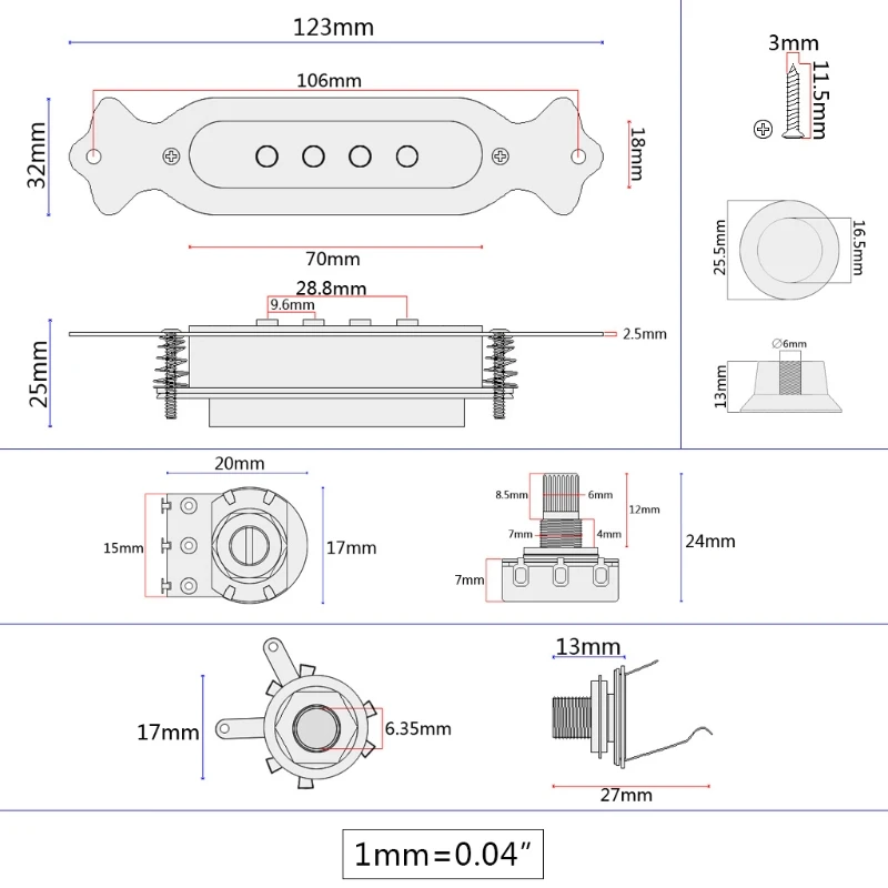 Soundhole Prewired активный звукосниматель 4 струны для сигары коробка гитары Запчасти Аксессуары