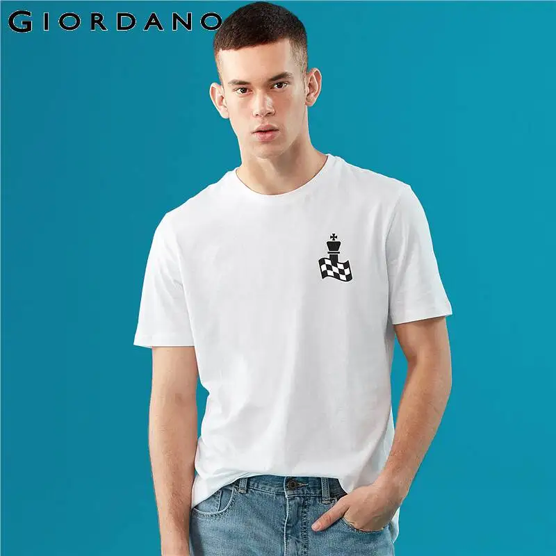Giordano Мужская футболка с принтом s клетчатые Графические футболки округлым