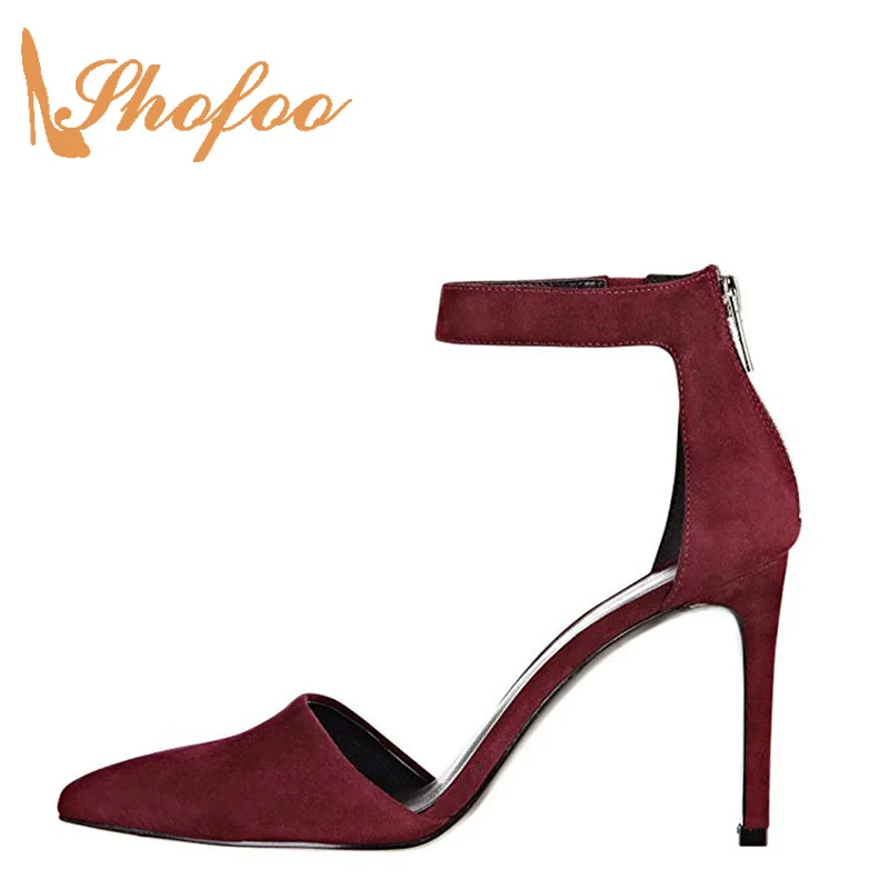 

Shofoo Brand Shoes Woman Wine High Heels Pumps Women Summer Sandals Shoes High Heels Wedding Dress Shoes Large Size 4-16