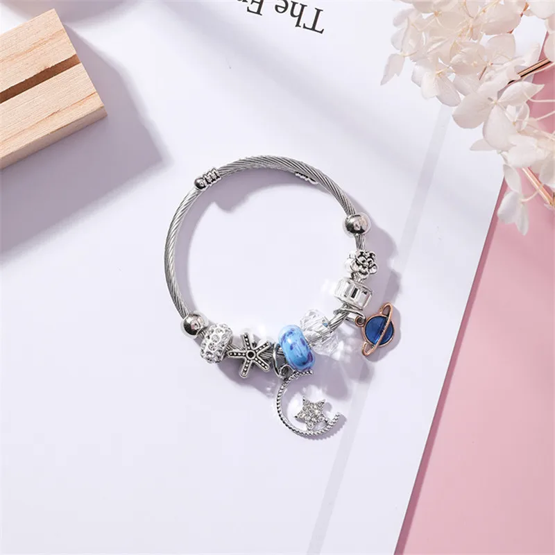 Новые фиолетовые синие розовые бусины с большими отверстиями браслеты