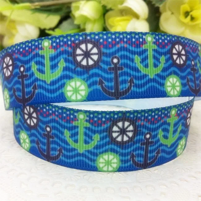 ; набор из 10 ярдов 7/8 ''22 мм с принтом в виде якорей и grosgrain мультфильм лента, ободок для волос с бантом аксессуары для одежды хлебобулочные пакет