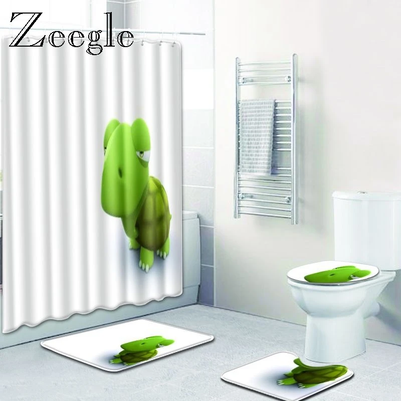 Zeegle зеленого цвета с принтом 4 шт. анти скользящий коврик для ванной комнаты Набор