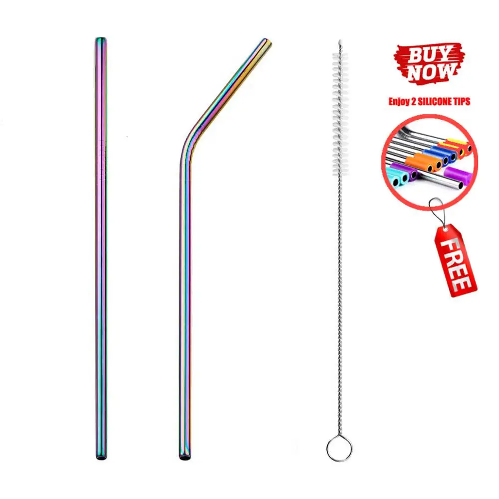 Rainbow 2pcs 2/4/8 шт. разноцветные Многоразовые питьевой соломы высокого качества 304 из нержавеющей стали металлические соломы с Чистящая Щетка для кружек 20/30 унций - Цвет: Rainbow 2pcs