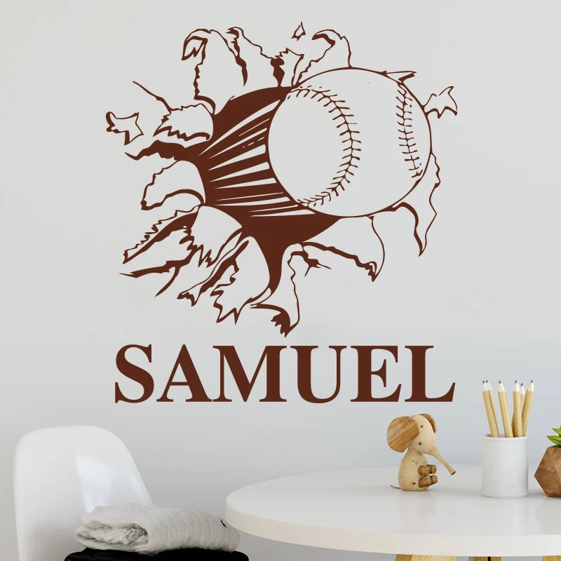 

Custom Baseball Or Softball Bursting Through Wall Decal Softball Wall Sticker Vinyl DIY Home Decor Sport Decals Kids Room