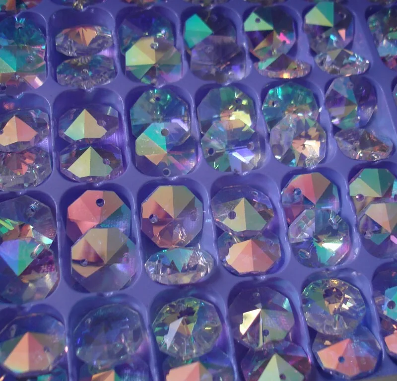 

100pcs 14MM CLEAR AB COLOR CRYSTAL OCTAGONAL LOOSE BEADS FREE SHIPPING