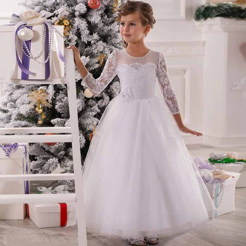 Белый тюль платья для свадьбы 2016 долго кружева линии девушки одежда Vestidos